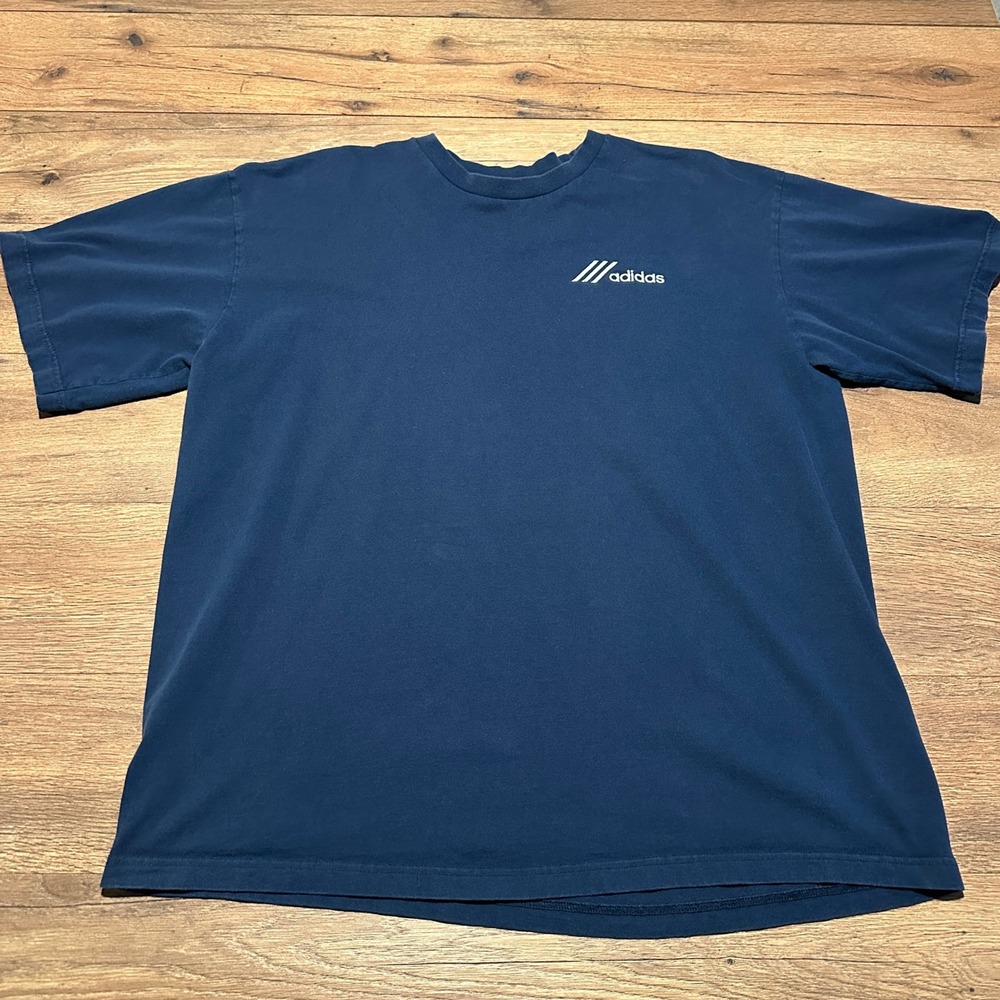Vintage Adidas Navy Blue Graphic T Shirt Mens XL